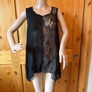 Y2K Lace Chiffon V Neck Tunic Top Size XL Black Goth Whimsigoth